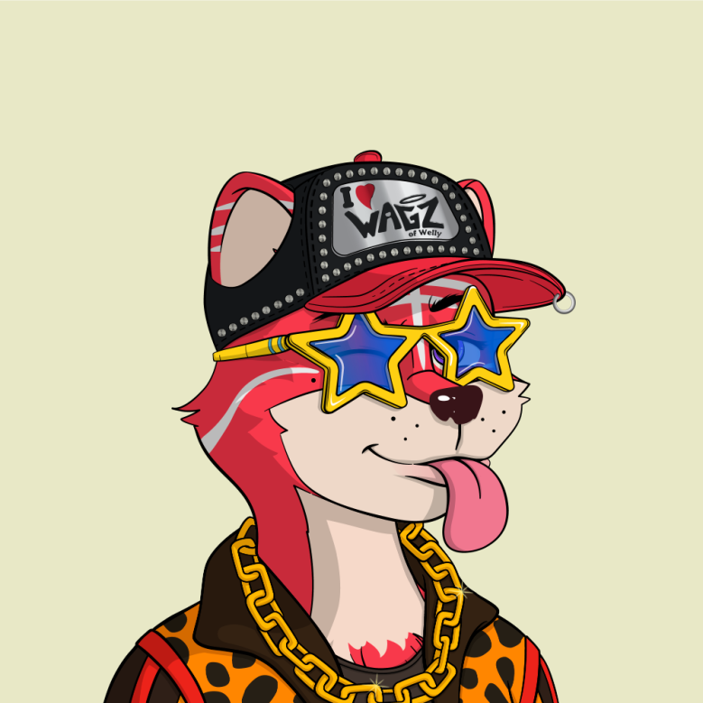 Hip Hop Wagz Cartoon Hund mit Cap, Sternbrille und Goldkette